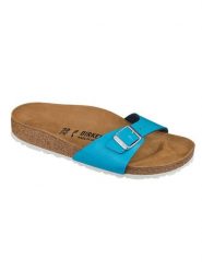 Birkenstock Klapki "Madrid" w kolorze turkusowym rozmiar: 37. Niebieskie klapki Birkenstock, bez wzorów, klasyczne, z otwartym noskiem, bez obcasa, bez zapięcia. Za 218.05 zł.
