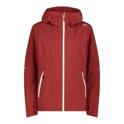 Kurtka przeciwdeszczowa z odpinanym kapturem damska CMP. Czerwone kurtki przeciwdeszczowe CMP, bez wzorów, trekkingowe. W wyprzedaży za 390.55 zł.