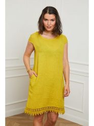 Curvy Lady Lniana sukienka w kolorze żółtym rozmiar: 44/46. Żółte sukienki Curvy Lady, na co dzień, bez wzorów, z koronki, klasyczne, bez kołnierzyka, bez ramiączek, mini, proste. Za 134.45 zł.