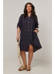 Curvy Lady Lniana sukienka w kolorze granatowym rozmiar: 40/42. Niebieskie sukienki Curvy Lady, bez wzorów, ze lnu, klasyczne, bez kołnierzyka, bez ramiączek, midi. Za 210.45 zł.