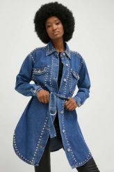 Answear Lab koszula jeansowa damska kolor niebieski regular. Niebieskie koszule Answear Lab, l, z aplikacjami, z jeansu, bez kołnierzyka, bez ramiączek. Za 329.99 zł.