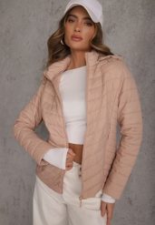 Beżowa Kurtka Przejściowa z Pikowaniem i Odpinanym Kapturem Edielitia. Brązowe kurtki Renee, l, bez wzorów, z jeansu, z kapturem. Za 129.99 zł.