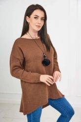Sweter z naszyjnikiem brązowy. Brązowe swetry KESI, l, bez wzorów, z elastanu, plus size, bez ramiączek. Za 154.75 zł.