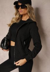 Czarna Bluza z Bawełną i Kapturem na Suwak Arsetia. Czarne bluzy Renee, m, bez wzorów, z bawełny, z kapturem. W wyprzedaży za 83.99 zł.