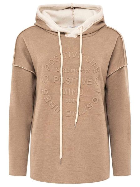 Zwillingsherz Bluza "Positive Mind" w kolorze jasnobrązowym rozmiar: L/XL. Brązowe bluzy Zwillingsherz, l, bez wzorów, z kapturem. Za 215.21 zł.