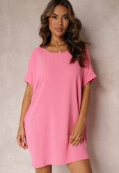 Różowa Sukienka Mini o Fasonie Nietoperza z Okrągłym Dekoltem Maglia. Czerwone sukienki Renee, bez wzorów, bez kołnierzyka, bez ramiączek, mini. W wyprzedaży za 55.99 zł.