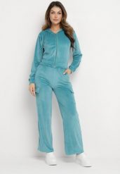 Niebieski Welurowy Komplet Dresowy Bluza z Kapturem i Szerokie Spodnie Anirle. Niebieskie bluzy Born2be, s, bez wzorów, z dresówki, z kapturem. W wyprzedaży za 72.24 zł.