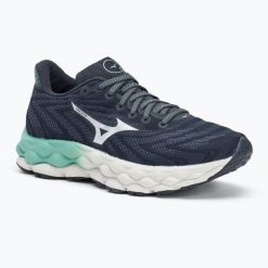 Buty do biegania damskie Mizuno Wave Sky 8. Niebieskie buty do biegania Mizuno, bez wzorów, bez zapięcia, do biegania, mizuno wave. Za 799.99 zł.
