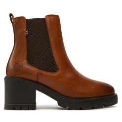 Botki s.Oliver. Brązowe botki S.Oliver, bez wzorów, bez obcasa, na słupku, bez zapięcia. Za 259.99 zł.