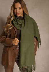 Ciemnozielony Szalik z Wiskozą Bawełną i Frędzlami Siathlin. Zielone szaliki i kominy Renee, bez wzorów, z bawełny, biznesowe. Za 44.99 zł.
