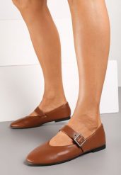 Brązowe Płaskie Balerinki w Stylu Mary Jane z Metalową Sprzączką Liatoma. Brązowe baleriny Born2be, bez wzorów, z jeansu, eleganckie, bez obcasa, na obcasie, bez zapięcia. W wyprzedaży za 67.49 zł.