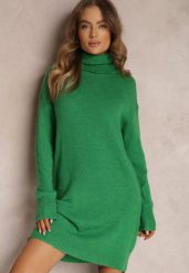 Zielona Sukienka Wełniana Oversize z Golfem Revite. Zielone sukienki Renee, na co dzień, s, bez wzorów, z wełny, eleganckie, bez kołnierzyka, bez ramiączek, mini, oversize. W wyprzedaży za 151.99 zł.