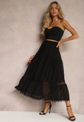 Czarna Spódnica Maxi Rozkloszowana z Ozdobną Tasiemką z Koronki Rionette. Czarne spódnice Renee, na co dzień, l, bez wzorów, z koronki, eleganckie, maxi, proste. Za 69.99 zł.