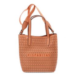 Pomarańczowa Ażurowa Damska Torebka Hispanitas. Brązowe shopper bag Hispanitas, w ażurowe wzory, ze skóry ekologicznej, eleganckie, na ramię, bez dodatków. Za 449.00 zł.