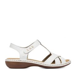 Sandały Rieker. Białe sandały Rieker, bez wzorów, bez obcasa, na płaskiej podeszwie, bez zapięcia. Za 319.99 zł.