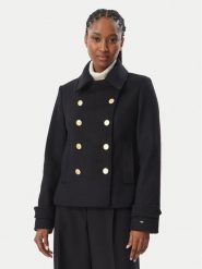 Tommy Hilfiger Płaszcz wełniany WW0WW51522 Czarny Regular Fit. Czarne płaszcze Tommy Hilfiger, na zimę, bez wzorów, z wełny, bez kaptura. Za 1,399.00 zł.