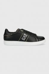 EA7 Emporio Armani sneakersy skórzane kolor czarny X8X102 XK258 M700. Czarne buty sportowe lifestyle EA7 Emporio Armani, bez wzorów, z gumy, sportowe, z okrągłym noskiem, bez zapięcia. Za 779.99 zł.