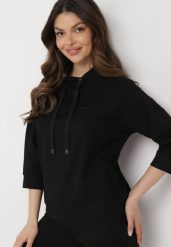Czarna Bluza z Rękawami 3/4 Ozdobiona Sznurkami i Cyrkoniami Rowale. Czarne bluzy Born2be, l, bez wzorów, casualowe, bez ramiączek, bez kaptura. W wyprzedaży za 63.74 zł.