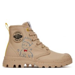 Trapery Palladium. Brązowe traperki Palladium, bez wzorów, bez obcasa, bez zapięcia. Za 399.99 zł.