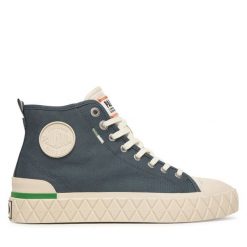 Trapery Palladium. Niebieskie traperki Palladium, bez wzorów, bez obcasa, bez zapięcia. Za 399.99 zł.