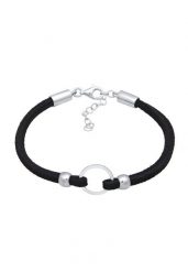Elli Damskie Koło Geo z syntetyczną czarną skórą w srebrze próby 925 Sterling Silver Bransoletki 1 ct. Czarne bransoletki Elli, srebrne. Za 243.99 zł.
