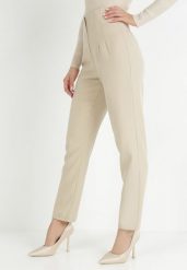 Jasnobeżowe Spodnie Cygaretki High Waist Caphe. Brązowe chinosy Born2be, m, bez wzorów, z jeansu, eleganckie, z podwyższonym stanem. Za 129.99 zł.
