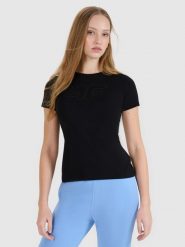4F T-shirt slim z nadrukiem damski - czarny XL. Czarne t-shirty 4f, xl, bez wzorów, z bawełny, klasyczne, bez kołnierzyka, bez ramiączek. Za 49.99 zł.