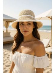 Lucky Bees Kapelusz przeciwsłoneczny w kolorze beżowym rozmiar: onesize. Brązowe kapelusze Lucky Bees, bez wzorów, z materiału. Za 73.99 zł.