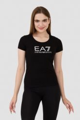 EA7 Czarny damski t-shirt, Rozmiar L. Czarne t-shirty EA7 Emporio Armani, l, bez wzorów, bez kołnierzyka, bez ramiączek. W wyprzedaży za 228.99 zł.