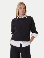 Tommy Hilfiger Sweter Fine WW0WW44993 Czarny Regular Fit. Czarne swetry Tommy Hilfiger, s, bez wzorów, z bawełny, bez ramiączek. Za 559.99 zł.