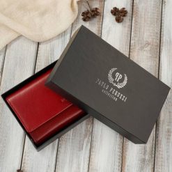 Klasyczny portfel damski skórzany duży czerwony z ochroną RFID Paolo Peruzzi AL-07-RD. Brązowe portfele bez wzorów, ze skóry. Za 99.00 zł.