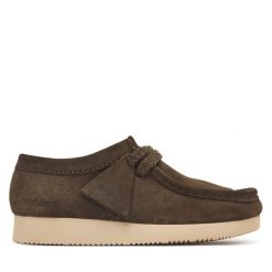 Półbuty Clarks. Zielone półbuty wsuwane Clarks, bez wzorów, bez obcasa, na płaskiej podeszwie. Za 429.99 zł.