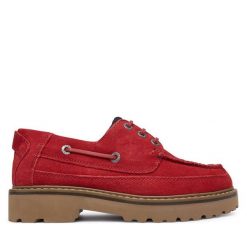 Półbuty Tommy Jeans. Czerwone półbuty wsuwane Tommy Jeans, bez wzorów, z jeansu, bez obcasa, na płaskiej podeszwie. Za 569.99 zł.