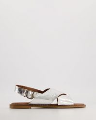 SREBRNE SANDAŁY DAMSKIE MRZ10904 SILVER. Szare sandały Venezia, bez wzorów, ze skóry, bez obcasa, bez zapięcia. Za 199.00 zł.