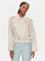 Marella Kurtka skórzana Ibis 2413441021 Écru Slim Fit. Kurtki Marella, bez wzorów, ze skóry, bez kaptura. Za 1,109.00 zł.