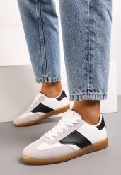 Biało-Czarne Sneakersy Tenisówki o Klasycznym Fasonie Do Kostki Satrama. Białe trampki Born2be, bez wzorów, z jeansu, eleganckie, bez zapięcia. W wyprzedaży za 72.24 zł.