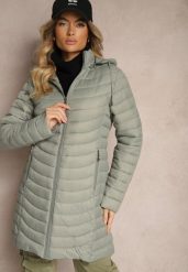 Jasnozielona Kurtka o Wydłużonym Kroju Pikowana z Odpinanym Kapturem Sintinea. Zielone kurtki Renee, l, bez wzorów, z jeansu, eleganckie. W wyprzedaży za 149.99 zł.