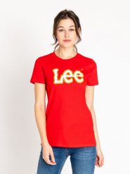 LEE LOGO TEE DAMSKI T-SHIRT KOSZULKA Z KRÓTKIM REKAWEM BRIGHT RED L43EEPEF 112109570. Czerwone t-shirty Lee, l, bez wzorów, bez kołnierzyka, bez ramiączek. W wyprzedaży za 39.99 zł.