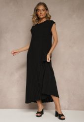 Czarna Sukienka Ozdobiona Plisami Mavellea. Czarne sukienki Renee, na co dzień, bez wzorów, eleganckie, bez kołnierzyka, bez ramiączek, maxi, proste. W wyprzedaży za 67.99 zł.