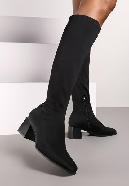 Czarne Klasyczne Kozaki na Obcasie Teriles. Czarne kozaki Born2be, bez wzorów, z dzianiny, eleganckie, bez obcasa, na obcasie, bez zapięcia. Za 129.99 zł.