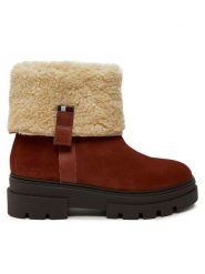 Tommy Hilfiger Botki Faux Fur Suede Roll-Down Boot FW0FW08158 Brązowy. Brązowe botki Tommy Hilfiger, bez wzorów, ze skóry, bez obcasa, na płaskiej podeszwie, bez zapięcia. Za 379.99 zł.