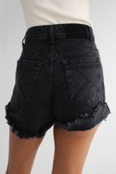 Szorty jeansowe z wysokim stanem w kolorze czarnym - VANITY BLACK DENIM-XS. Czarne szorty Marsala, bez wzorów, z denimu, casualowe. Za 299.90 zł.