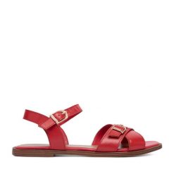 Sandały Lasocki. Czerwone sandały Lasocki, bez wzorów, bez obcasa, na płaskiej podeszwie, bez zapięcia. Za 169.99 zł.