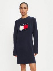 Tommy Jeans Sukienka dzianinowa DW0DW18719 Granatowy Loose Fit. Niebieskie sukienki Tommy Jeans, xxs, bez wzorów, z dzianiny, bez kołnierzyka, bez ramiączek. Za 559.99 zł.
