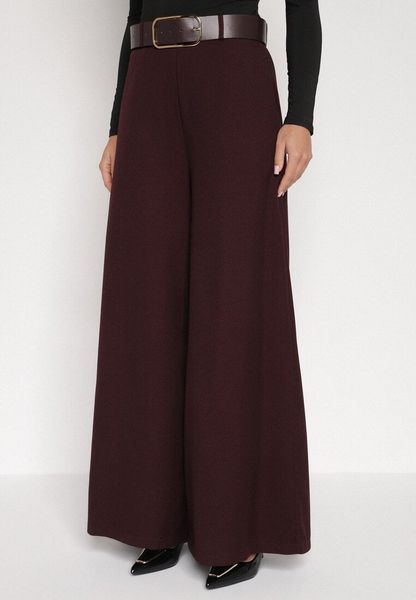 Bordowe Bawełniane Szerokie Spodnie Garniturowe z Wysokim Stanem i Paskiem Tusamia. Czerwone jeansy Born2be, m, bez wzorów, z bawełny, biznesowe, z podwyższonym stanem. Za 129.99 zł.