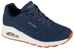 Buty sportowe Sneakersy damskie, Uno-Stand on Air. Niebieskie buty treningowe Skechers, bez wzorów, z materiału, przed kostkę, bez zapięcia, trekkingowe. Za 329.99 zł.