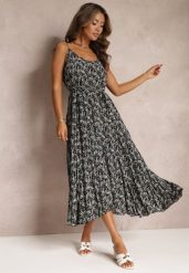 Czarna Sukienka Maxi Wiązana na Ramionach z Rozkloszowanym Dołem Matiltta. Czarne sukienki Renee, m, bez wzorów, z materiału, bez kołnierzyka, bez ramiączek, maxi, rozkloszowane. W wyprzedaży za 119.99 zł.