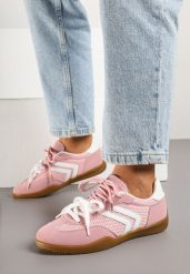 Różowe Sneakersy Tenisówki z Geometrycznym Motywem Telanilia. Czerwone trampki Born2be, bez wzorów, z jeansu, eleganckie, bez zapięcia. W wyprzedaży za 84.99 zł.