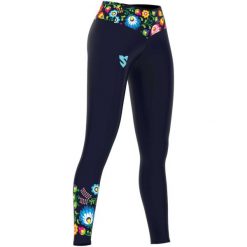 Legginsy fitness długie damskie Smmash Folk z wysokim stanem. Niebieskie legginsy SMMASH, bez wzorów, sportowe, długie. Za 169.90 zł.