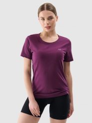 4F T-shirt regular gładki damski - fioletowy M. Fioletowe t-shirty 4f, m, bez wzorów, z bawełny, klasyczne, bez kołnierzyka, bez ramiączek. Za 49.99 zł.